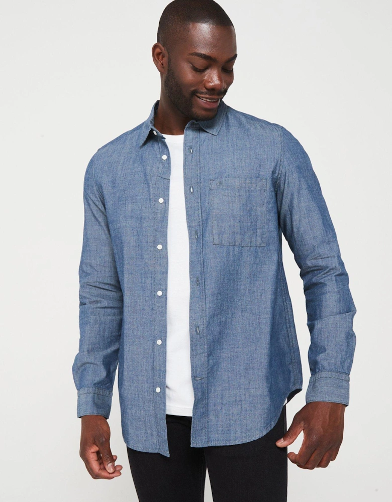 Chambray Lightweight Denim Shirt - Mid Wash