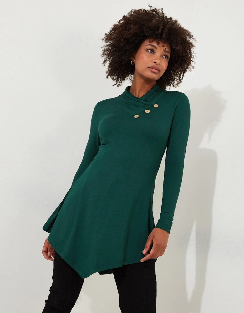 Button Jersey Tunic - Dark Green