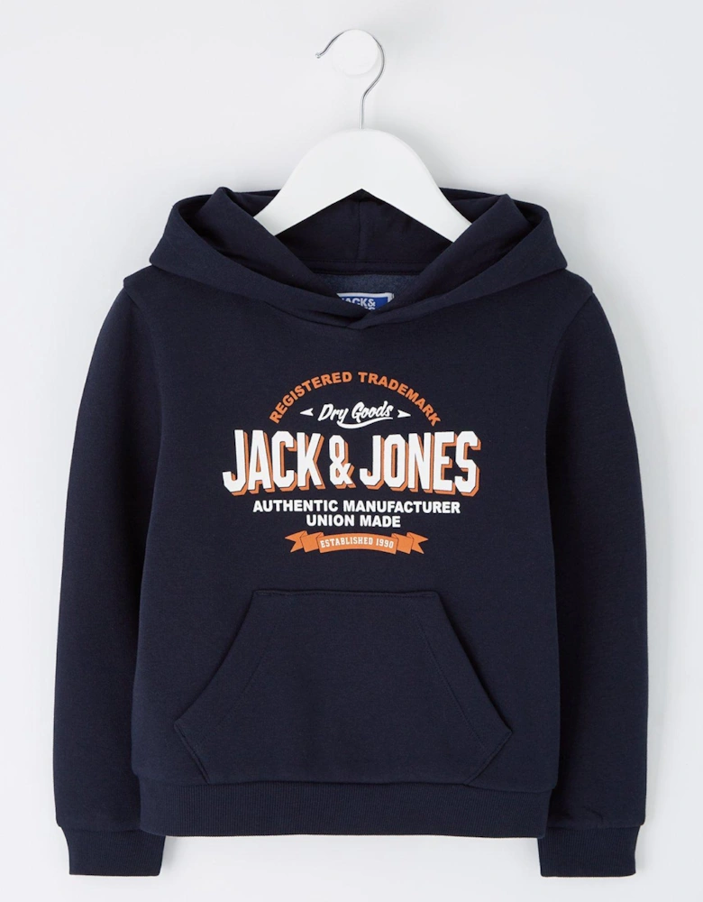 Younger Boys 2 Colour Logo Hoodie - Navy