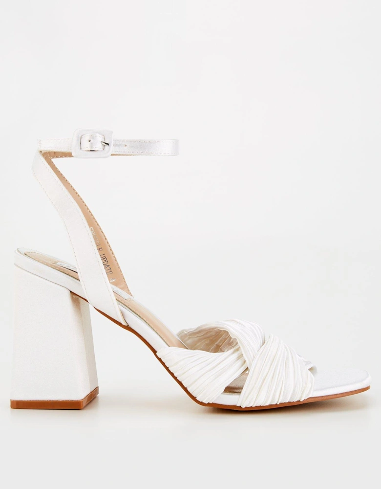 Be Mine Snuggle Knot Detail Block Heel - Ivory Satin