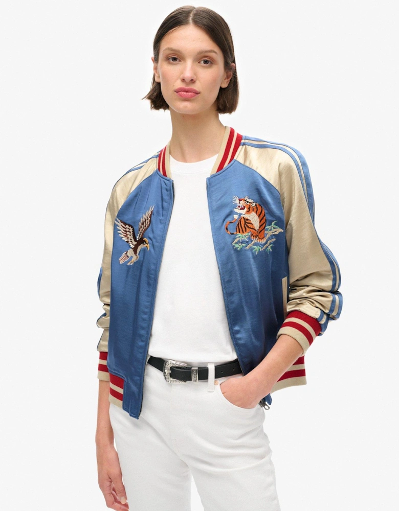 Sukajan Embroidered Bomber Jacket - Blue