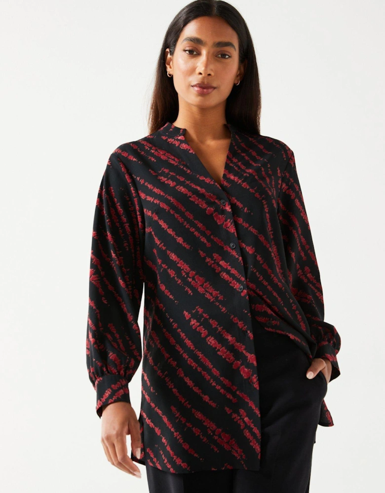 Longline Printed Shirt - Black/Rust Print - Black/Rust Print