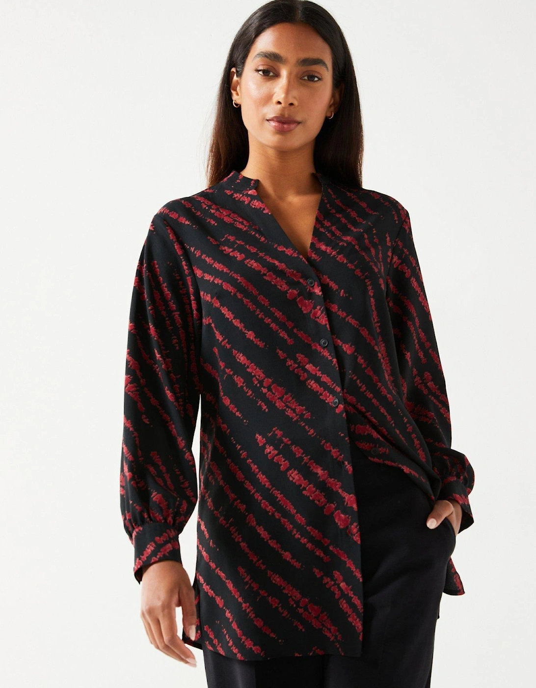 Longline Printed Shirt - Black/Rust Print - Black/Rust Print, 7 of 6