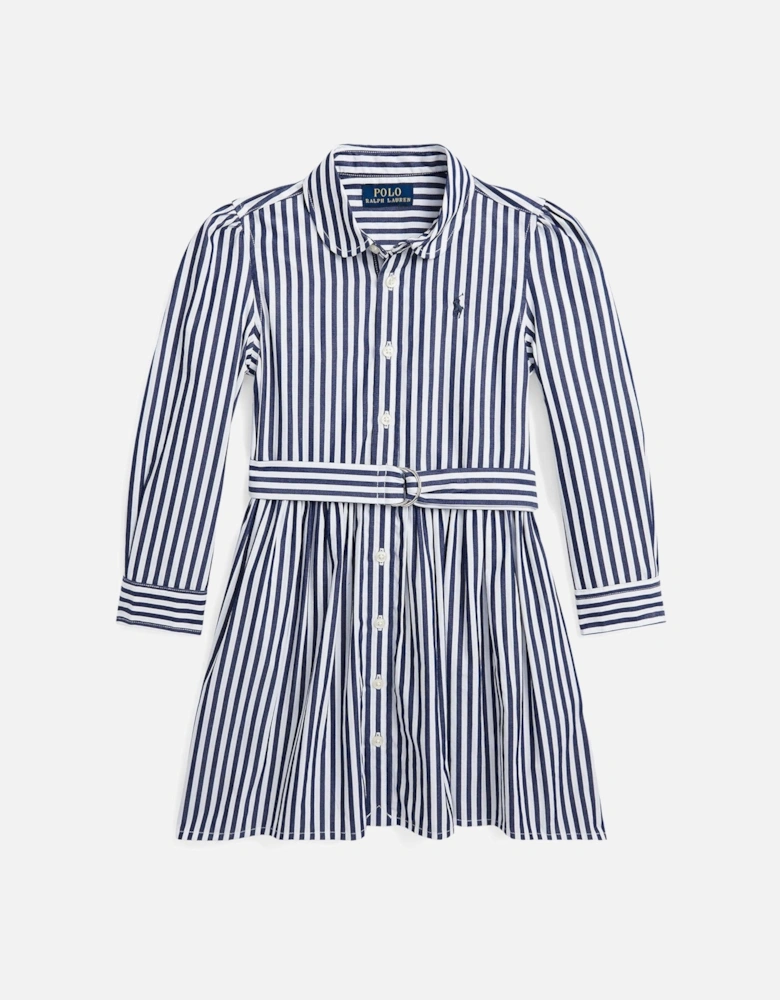 Girls Stripe Shirt Dress - Newport Navy/white