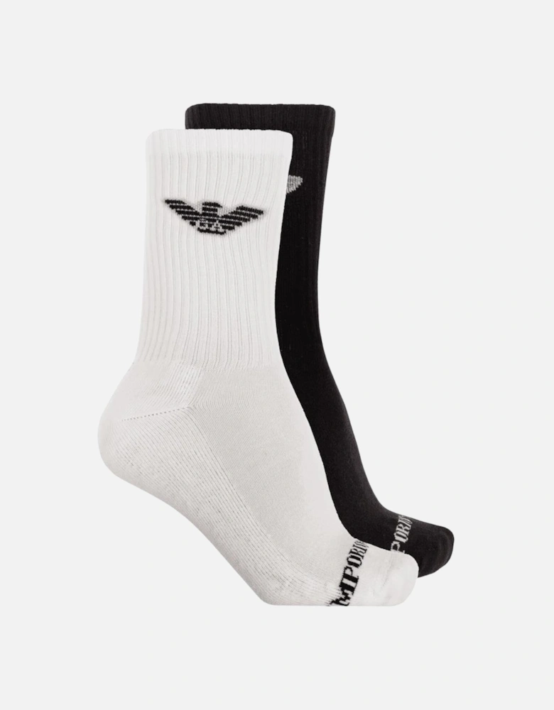 Cotton 2-Pair Eagle Logo Black/White Socks