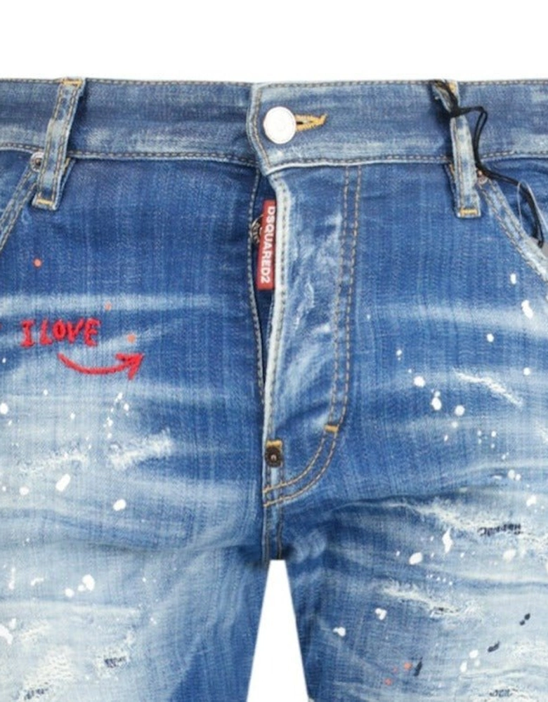 'Skater Jean' 'I Love' Paint Splatter Jeans Blue