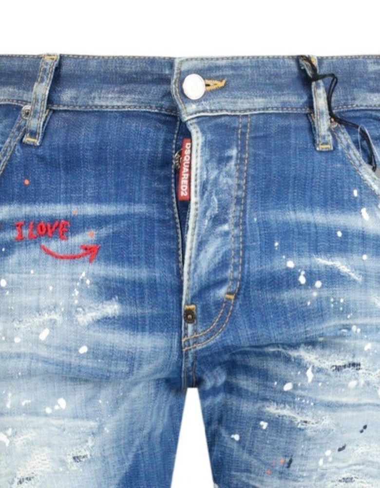 'Sexy Twist Jean' 'I Love' Paint Splatter Jeans Blue