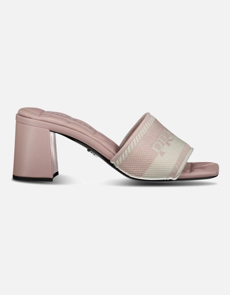 Embroidered Fabric Sandal Heels Pink