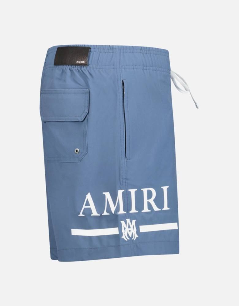 Ma Bar White Logo Drawstring Swim Shorts Blue