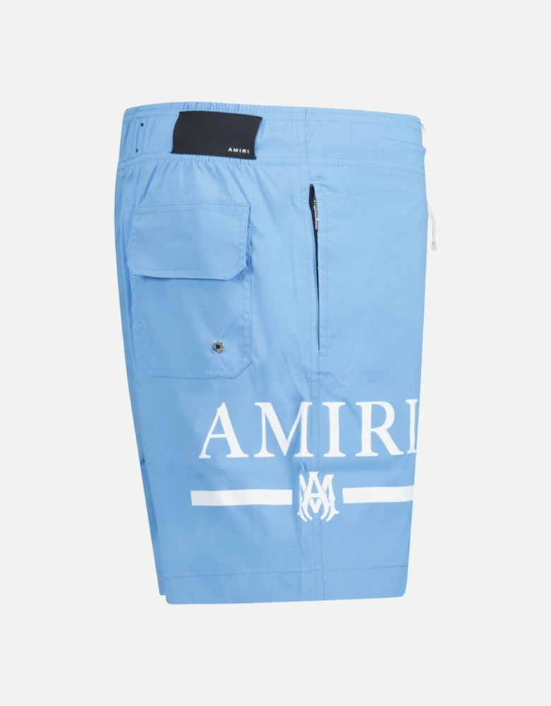 Ma Bar White Logo Drawstring Swim Shorts Carolina Blue