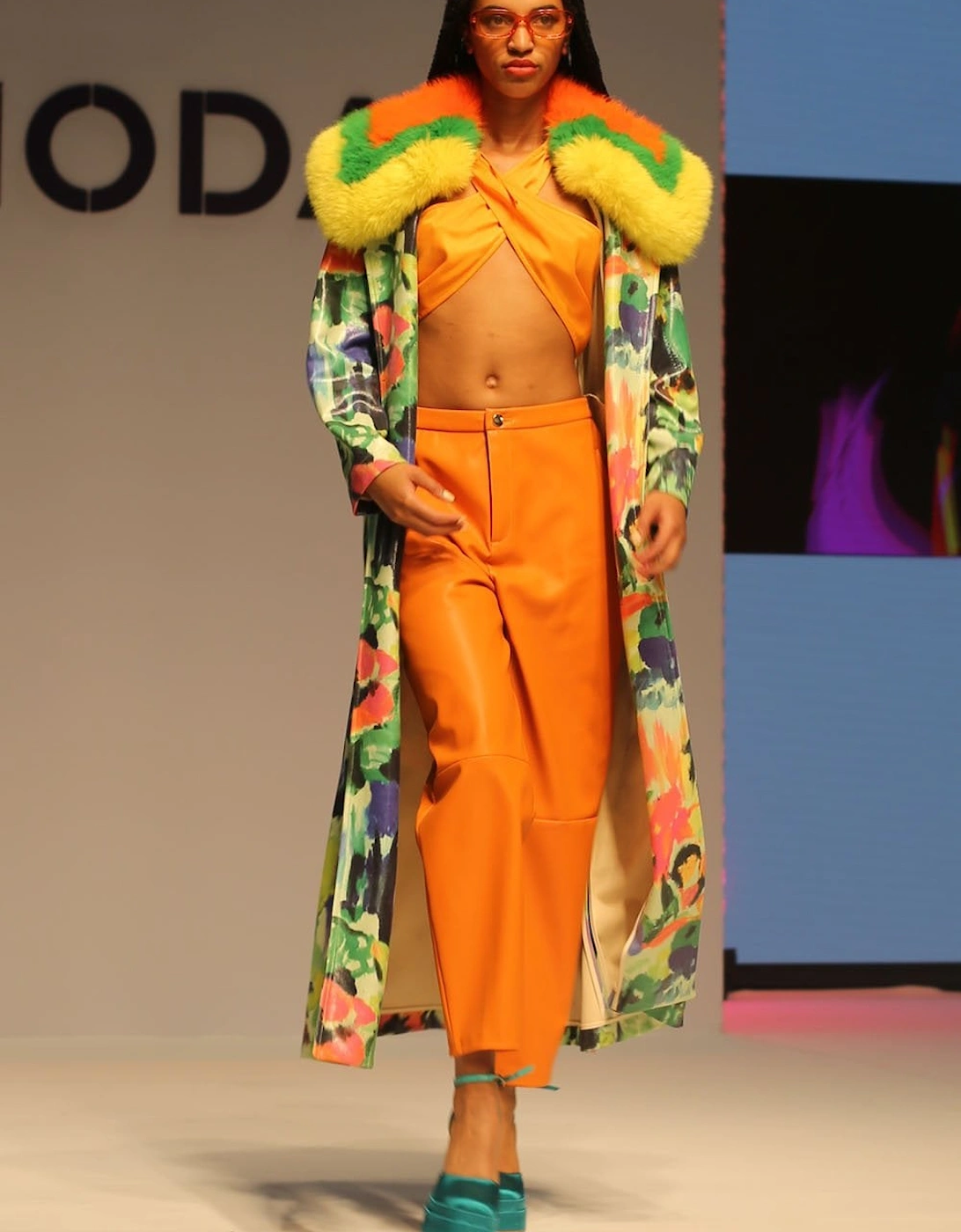 Multi Coloured Floral Trench Coat with Oversized Faux Fur Collar, 8 of 7