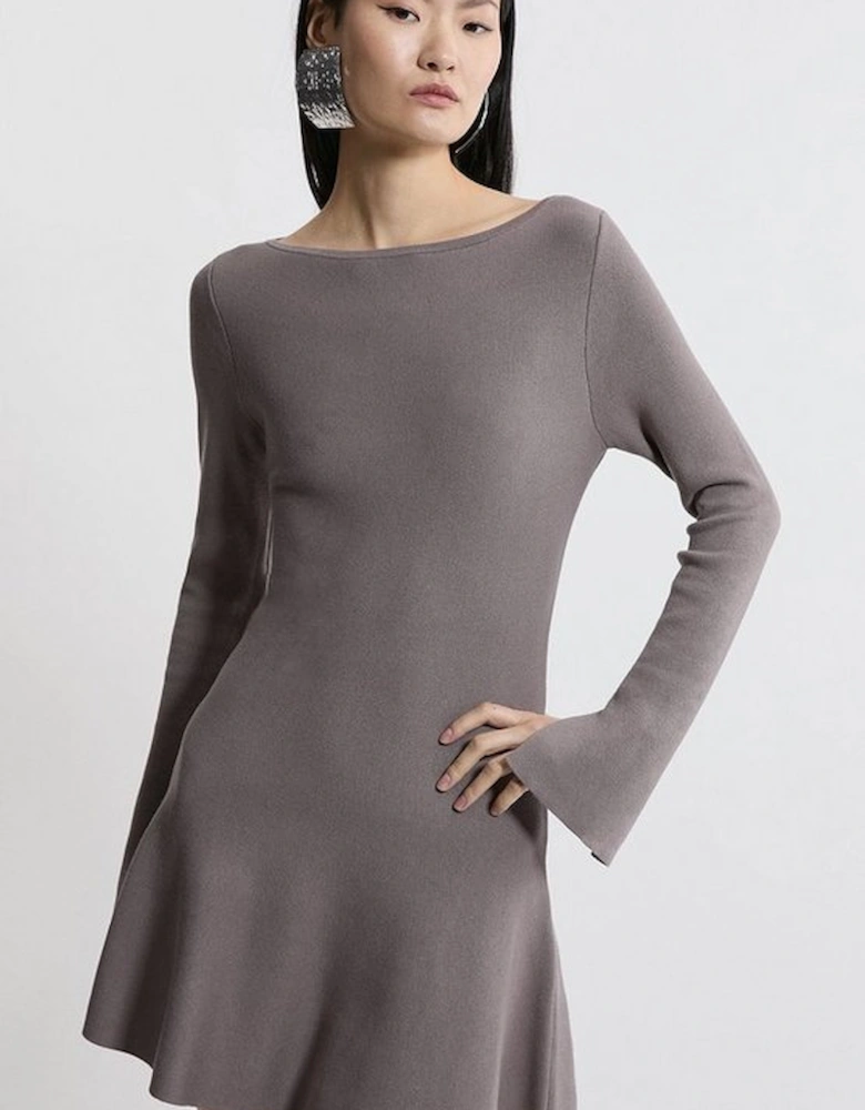 Rib Knit Peplum Sleeve Flippy Mini Dress