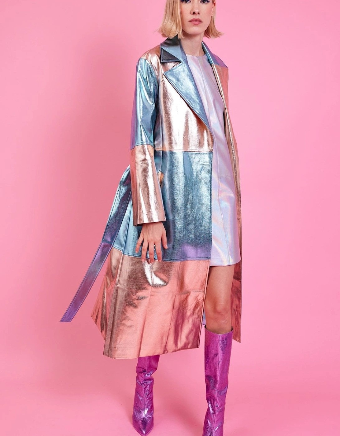 Metallic Hand Cut Patchwork Trench Coat