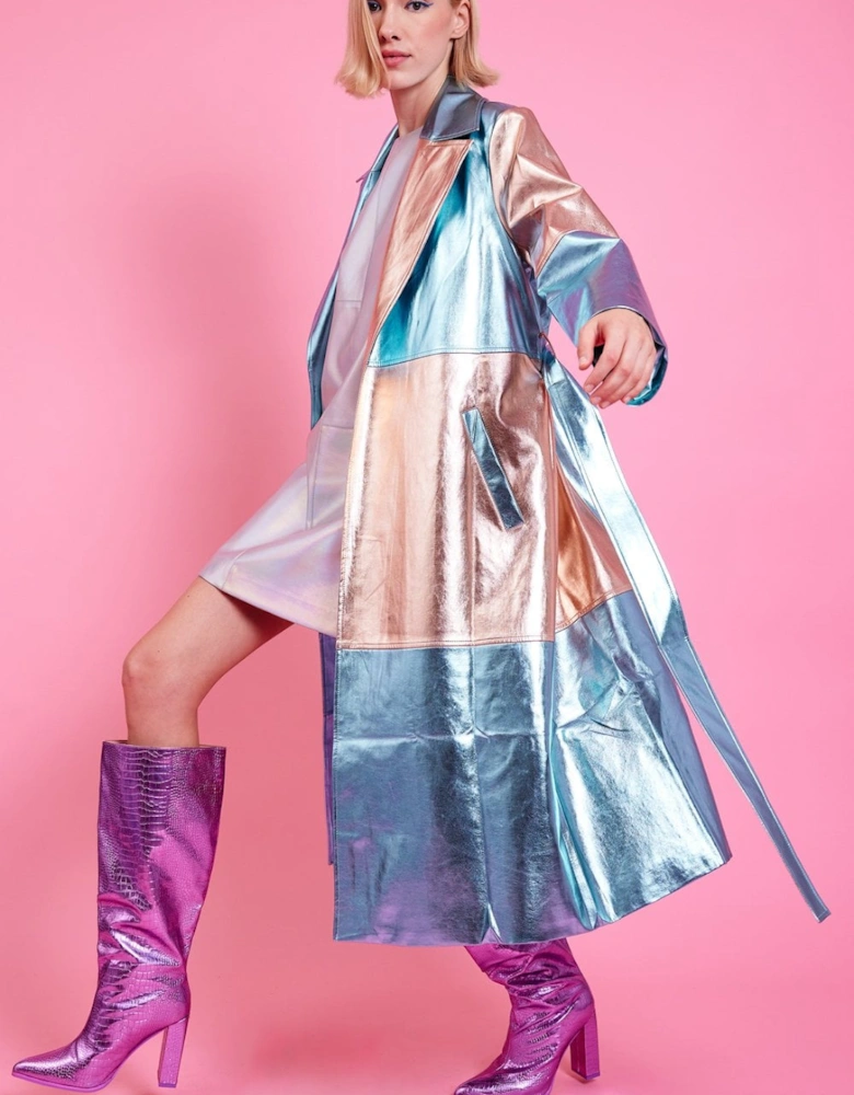 Metallic Hand Cut Patchwork Trench Coat