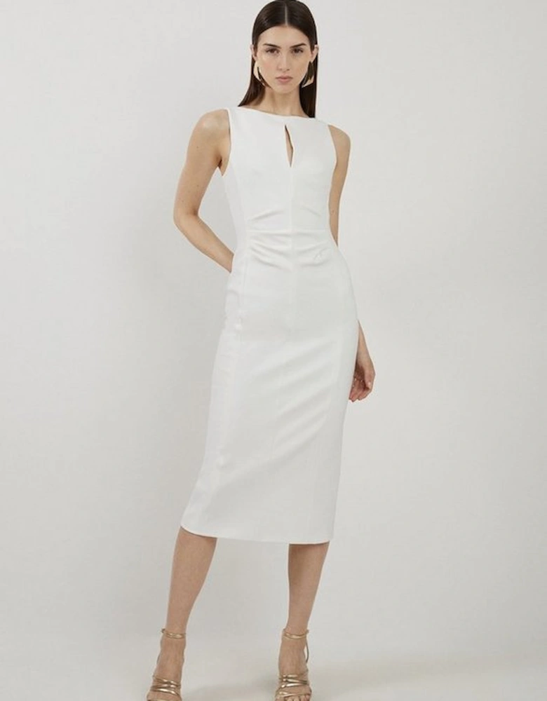 Compact Stretch Keyhole Neck Tailored Midi Dress