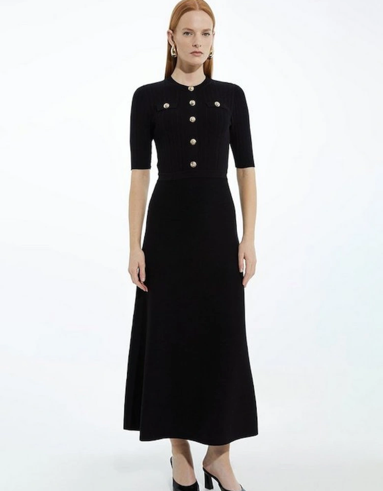 Rib Knit Military Trim Maxi Dress