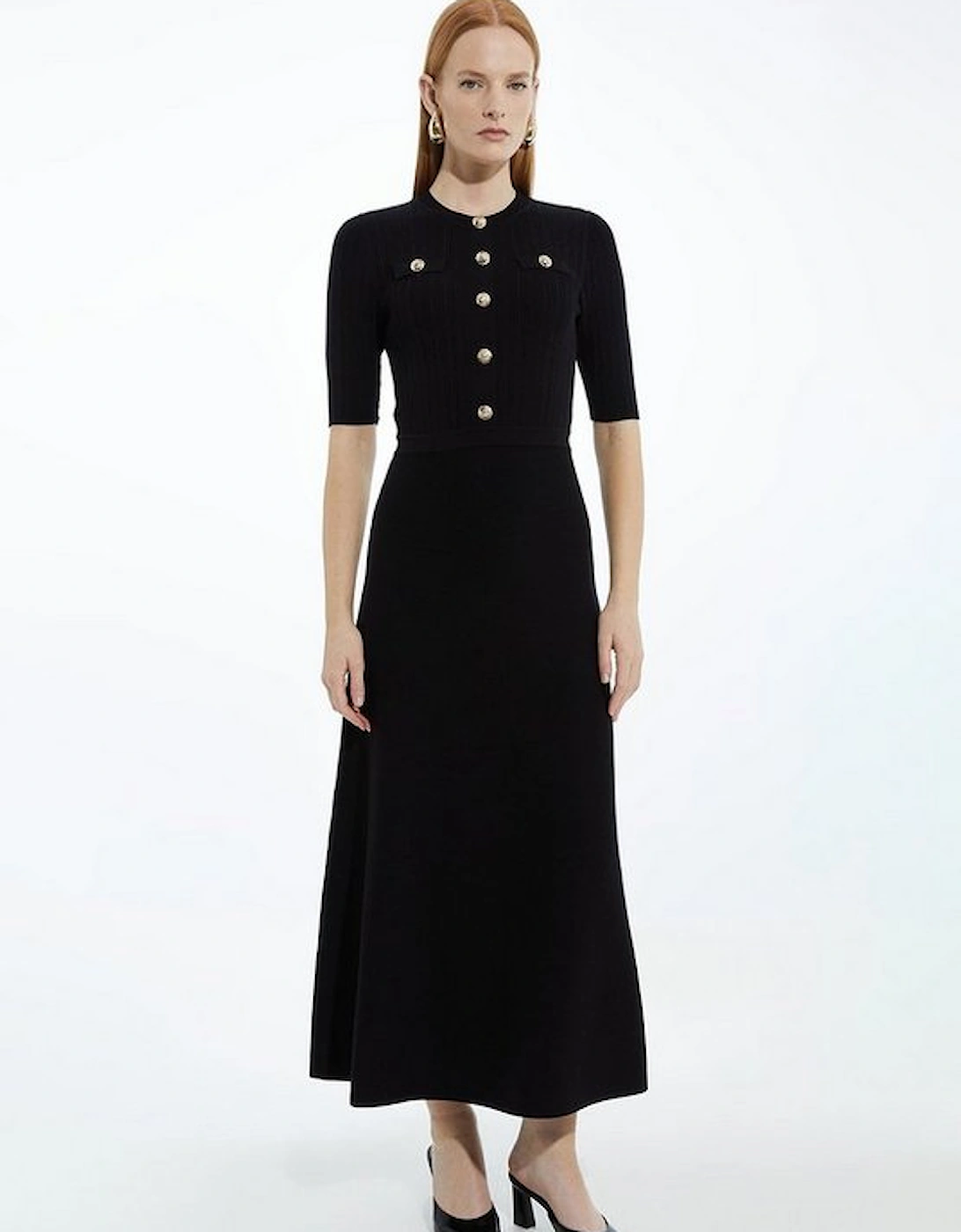 Rib Knit Military Trim Maxi Dress, 5 of 4