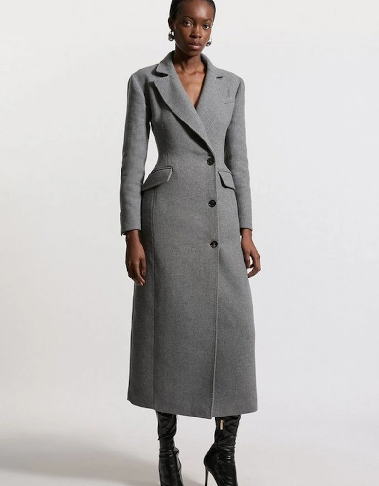 Italian Wool Mix  Tailored Fitted Maxi Coat