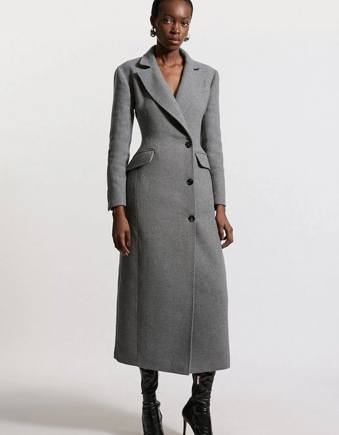 Italian Wool Mix Tailored Fitted Maxi Coat, 4 of 3