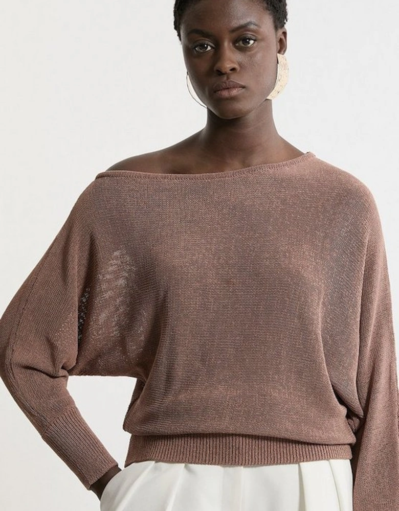 Premium Corded Open Stitch Off The Shoulder Knit Jumper