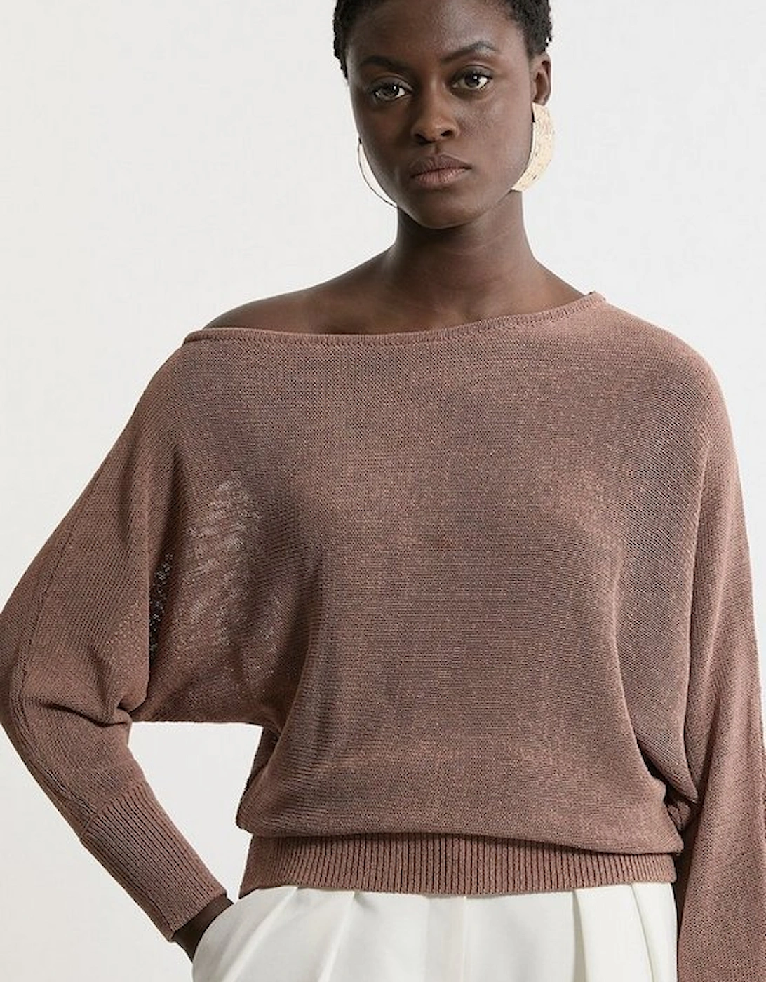 Premium Corded Open Stitch Off The Shoulder Knit Jumper