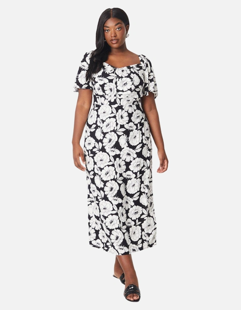 Womens/Ladies Floral Tie Detail Plus Midi Dress