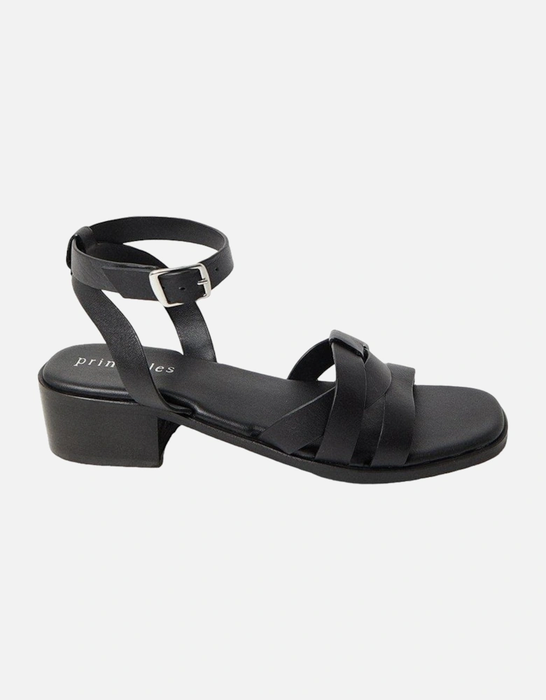 Womens/Ladies Fion Leather Low Block Heel Sandals