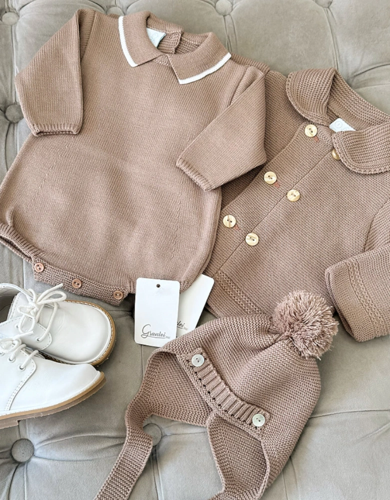 Brown Knit Cardigan + Hat