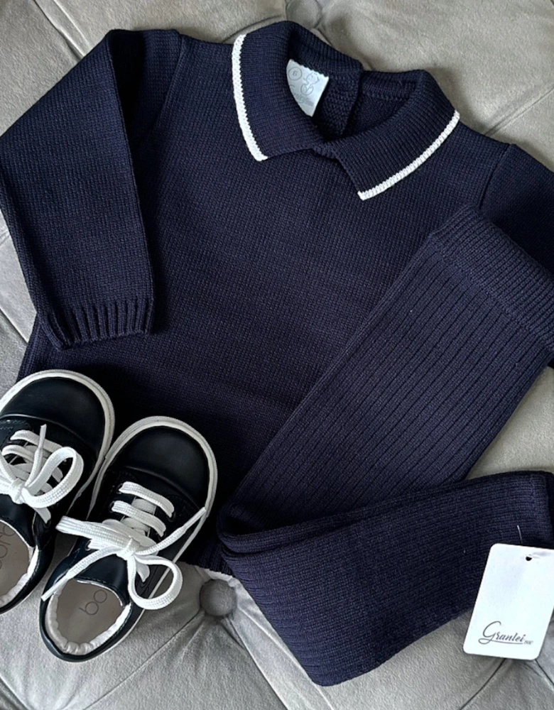 Navy Knit Trouser Set