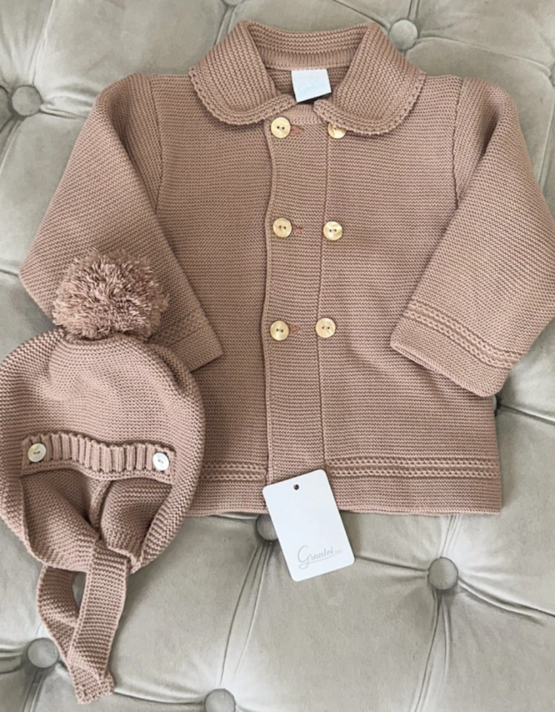 Brown Knit Cardigan + Hat