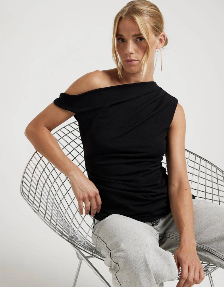 Asymmetric Twist Drape Top - Black