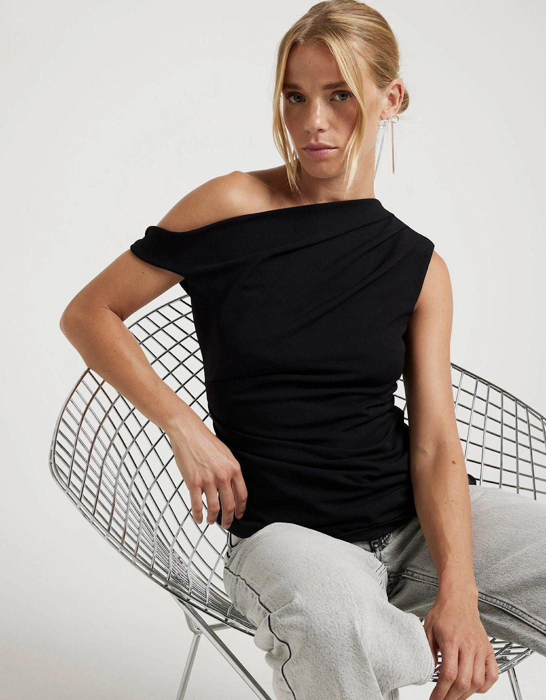 Asymmetric Twist Drape Top - Black, 5 of 4