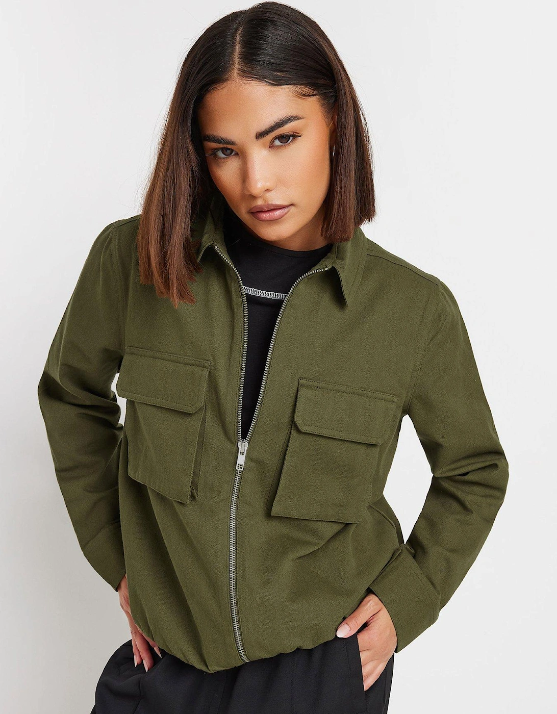 Petite Bomber Utility Jacket - Green, 2 of 1