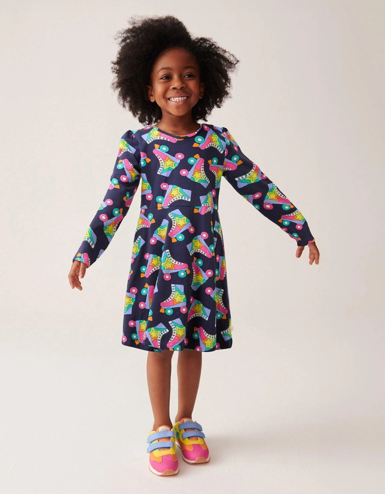 Girls Roller Skater Sweat Dress - Navy