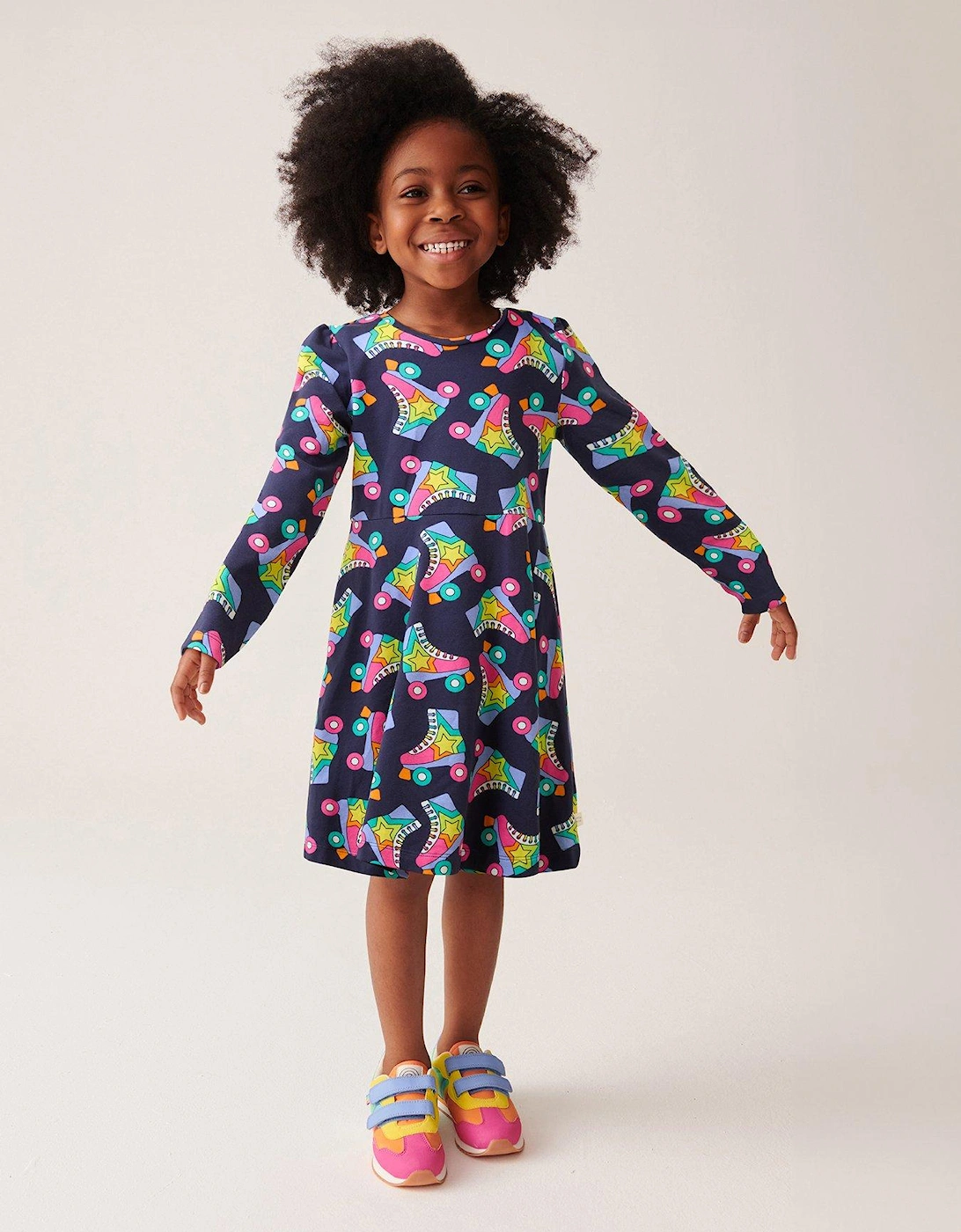 Girls Roller Skater Sweat Dress - Navy, 6 of 5