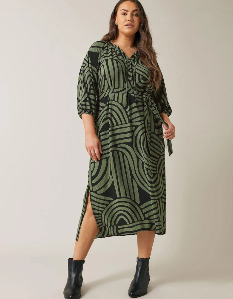 Abstract Swirl Print Midi Dress