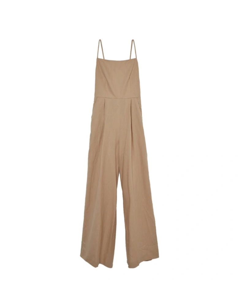 Premium Linen Tailored Halterneck Corset Back Wide Leg Jumpsuit