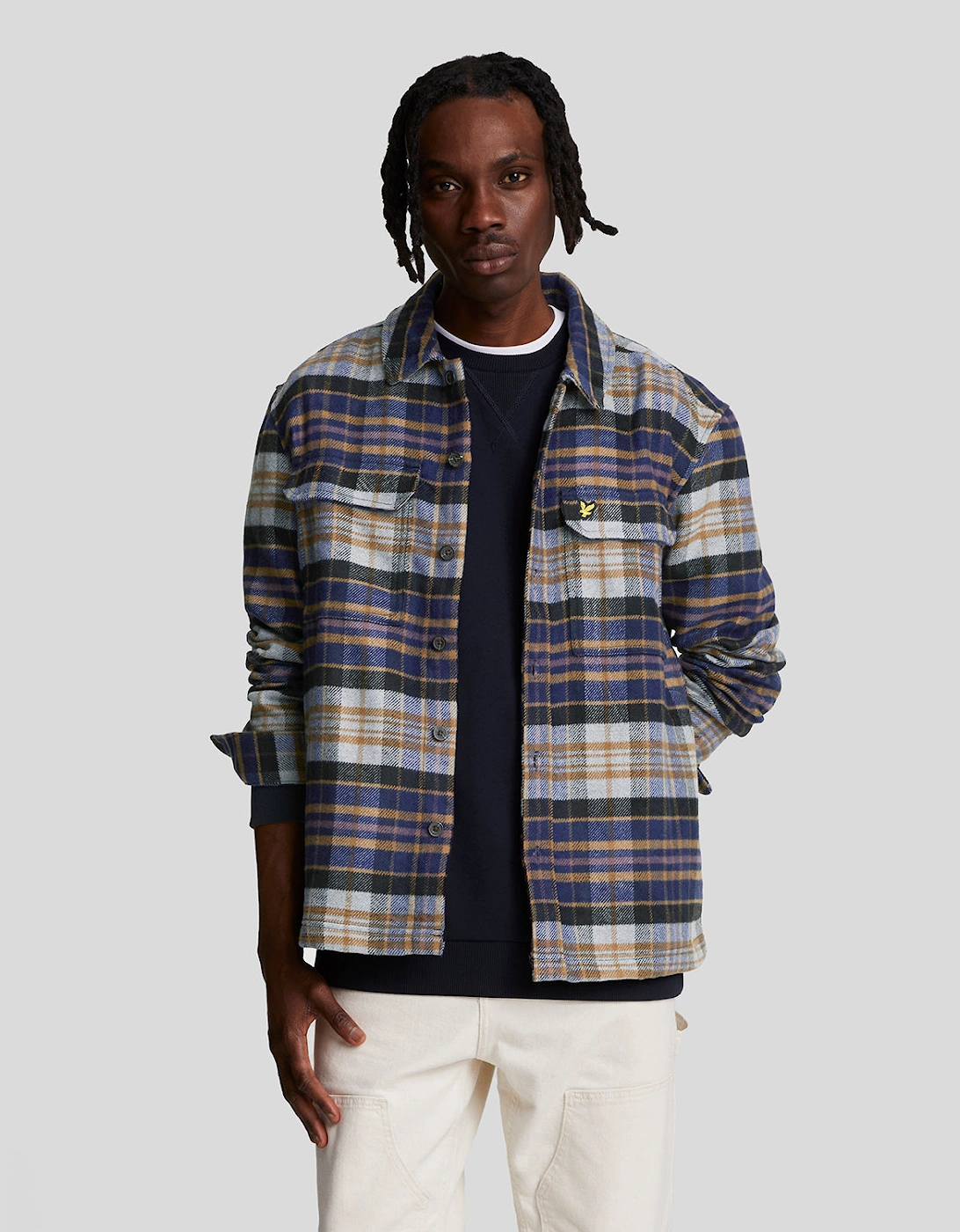 Lyle and Scott Mens Check Flannel Overshirt - Dark Navy Chalk - Size: XXL - Love the Sales