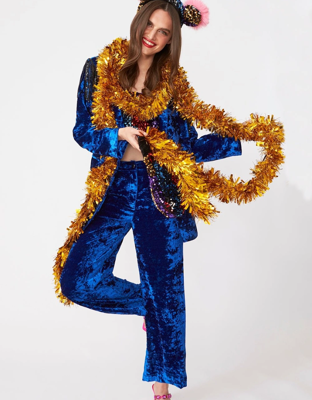 Silk Blend Metallic Devore Trousers