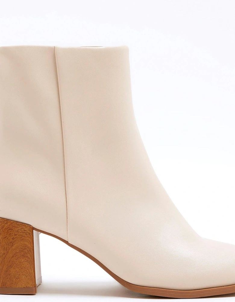 Block Heel Ankle Boot - Cream