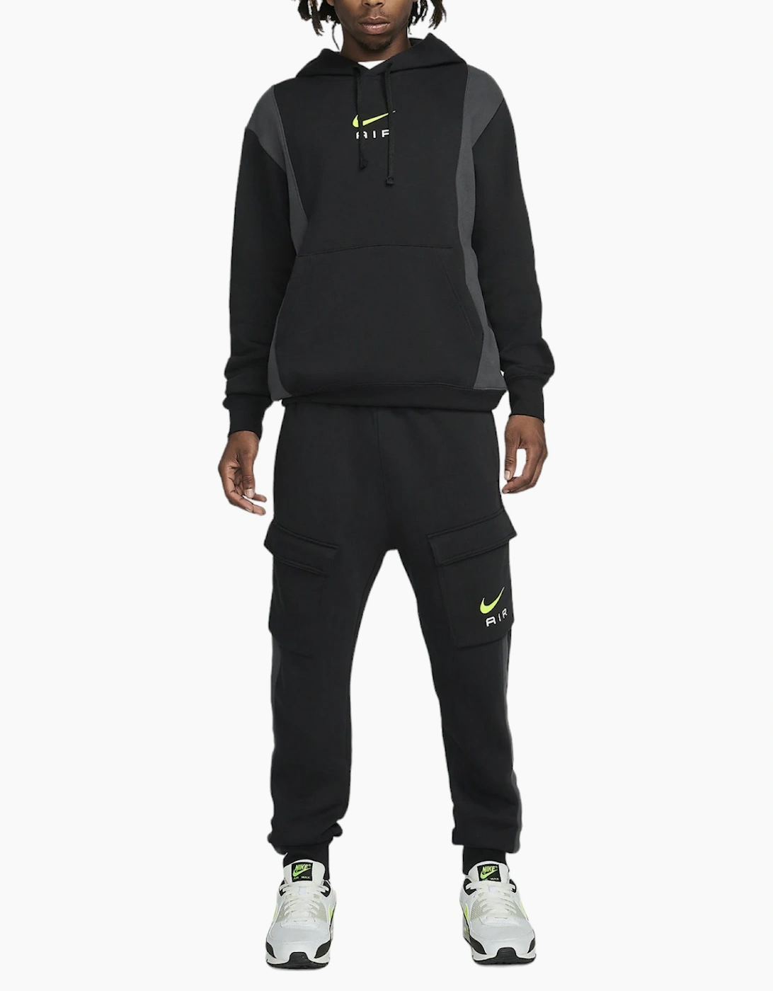 Nike Men's Black Fv0167 Tracksuit Set Jogging Bottom Pullover Fleece Hoodie Tops - Size: 38/Regular