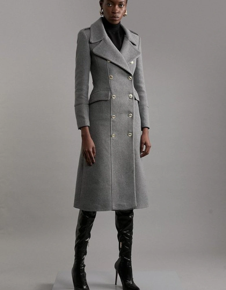 Italian Wool Mix Double Breasted Military Midi Coat