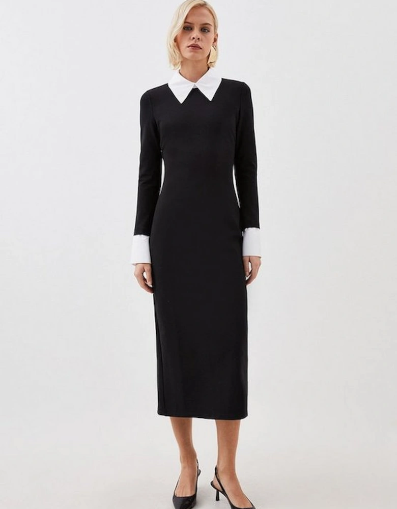 Jersey Cotton Poplin Midi Collar Dress