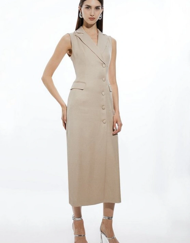 Tailored Linen Wrap Blazer Midi Dress