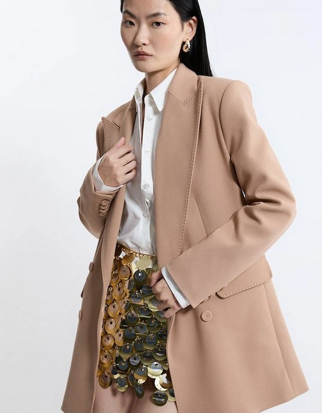 Compact Stretch Double Breasted Oversized Tailored Jacket