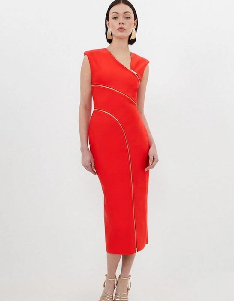 Bandage Form Fitting Zip Detail Midi Dress