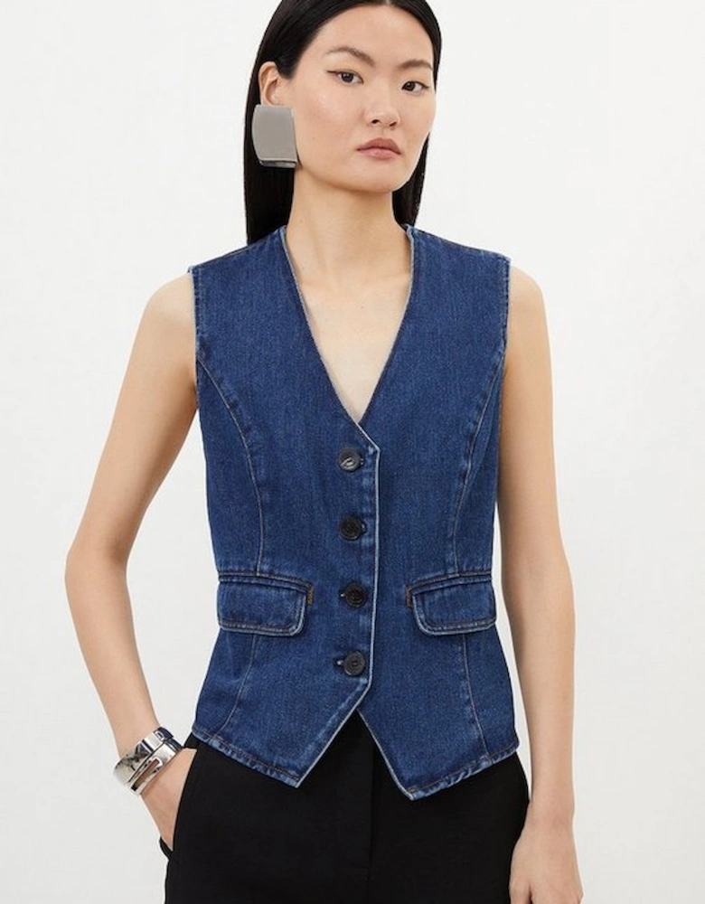 Denim Button Through Waistcoat