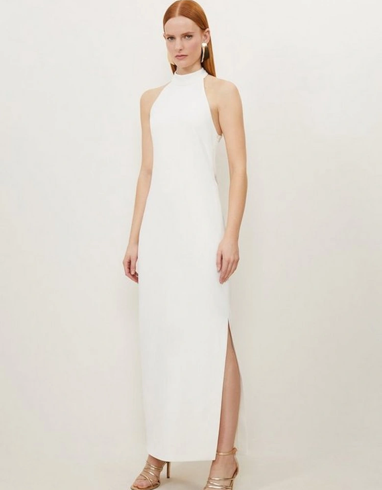 Fluid Tailored Halterneck Open Back Maxi Dress