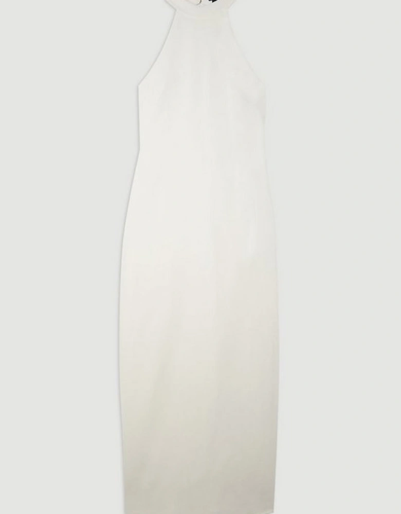 Fluid Tailored Halterneck Open Back Maxi Dress