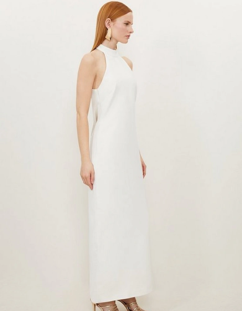 Fluid Tailored Halterneck Open Back Maxi Dress